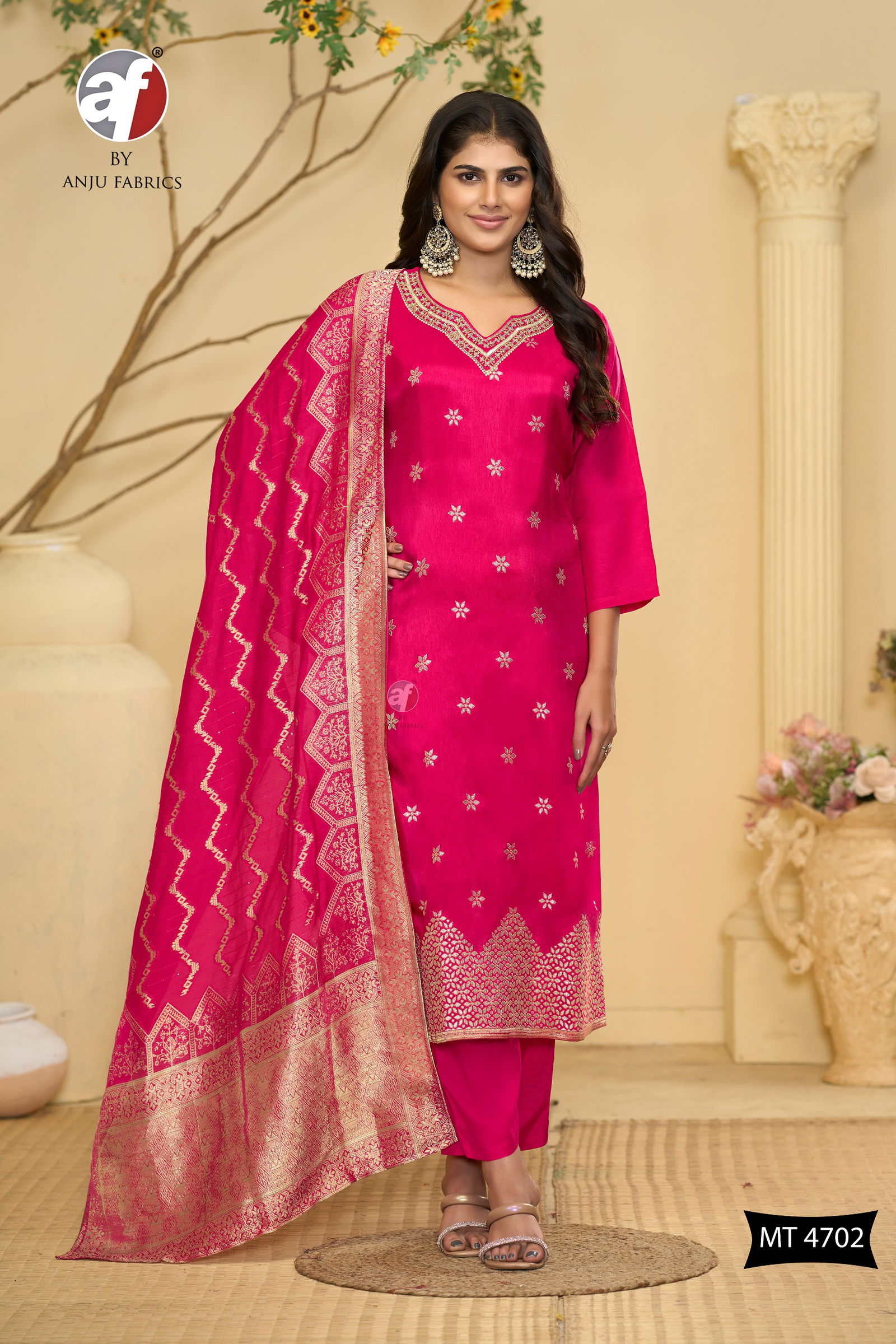 MT 4702 By AF Dola Silk Jacquard Kurti With Bottom Dupatta Wholesale Price In Surat